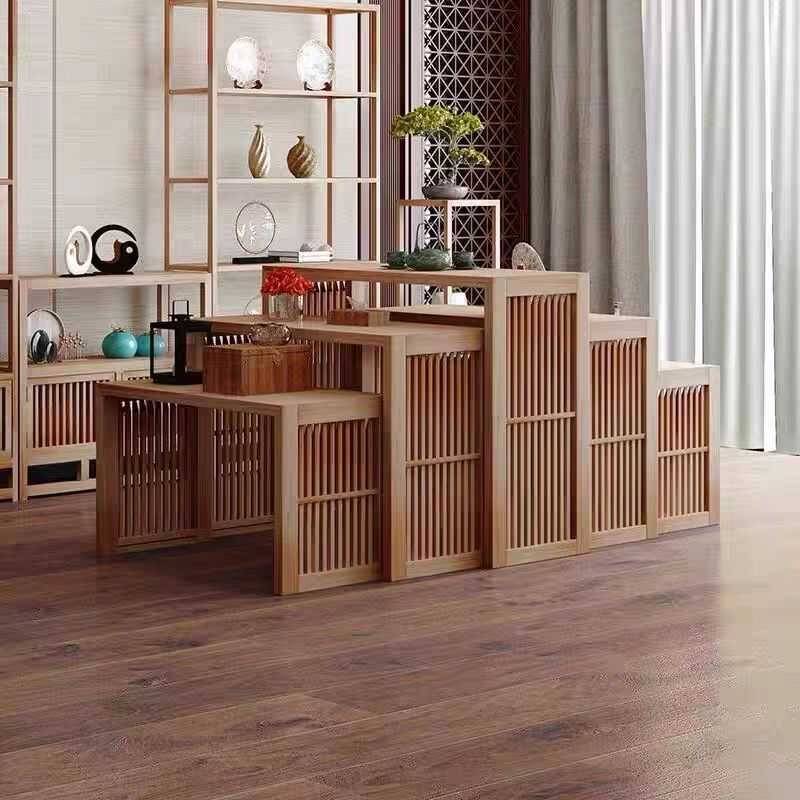 需定制茶叶店中岛架流水台展示桌实木阶梯式置物货架中式展会产品