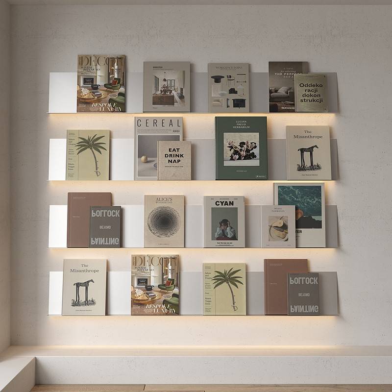 需定制发光上墙书架ins不锈钢墙面置物架层板墙壁杂志架报刊架简