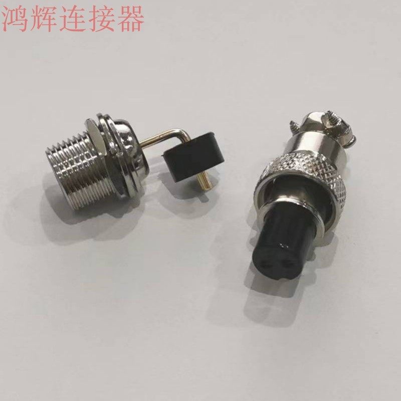 航空插头GX12-2芯3芯4芯5芯6芯7芯90度弯针连接器线路板PCB焊板式