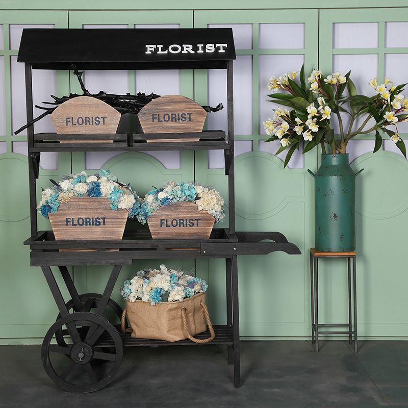 田房园乡村推覆古做旧实木花花架手车花车摆件44231商业店铺橱窗