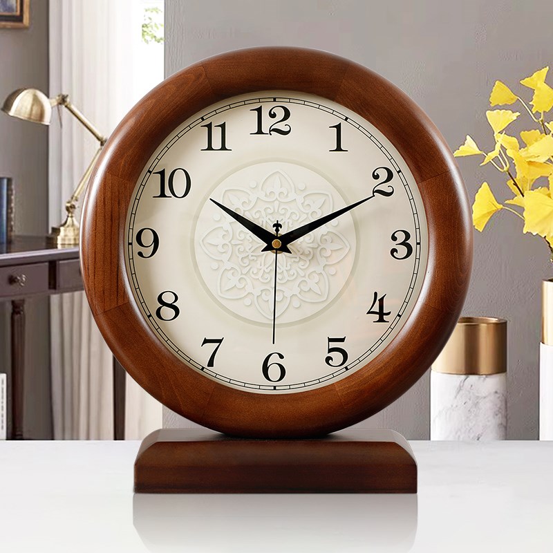 欧式台钟客厅家用时钟表电视柜桌台C实木坐钟复古静音小座钟HD397