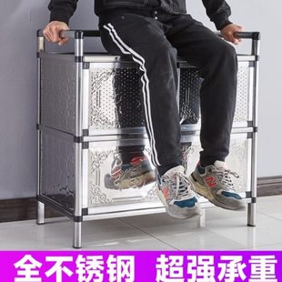 不锈钢厨具柜小厨柜家用厨房储物柜带门高柜304碗柜菜柜商用架子