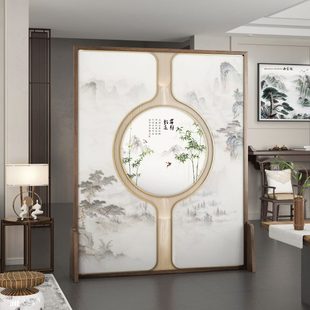 酒店大堂隔断企业遮挡实木屏风镂空办公客厅布艺大座屏 新中式