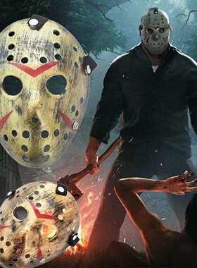 万圣节舞会成人儿童杰森面具带血道具刀Jason mask with Machete