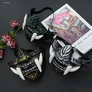 万圣节对马岛之魂赤般若獠牙面具日系能半脸恶魔武士化妆舞会挂件