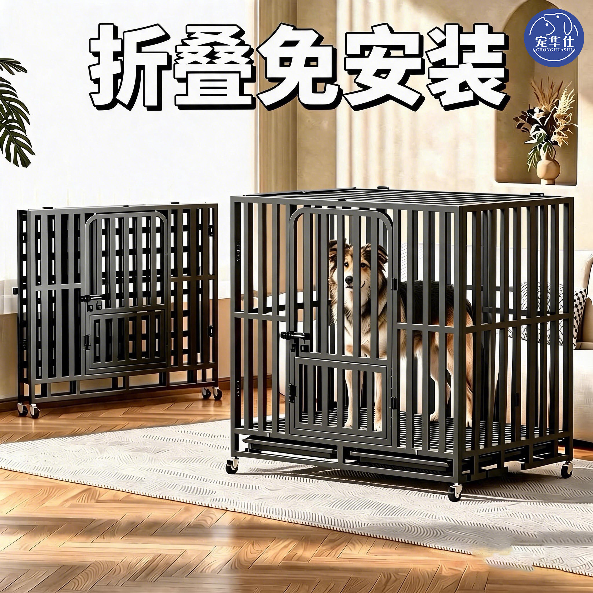 狗笼子大型犬中型犬折叠新型狗笼家用室内外带厕所边牧金毛狗别墅