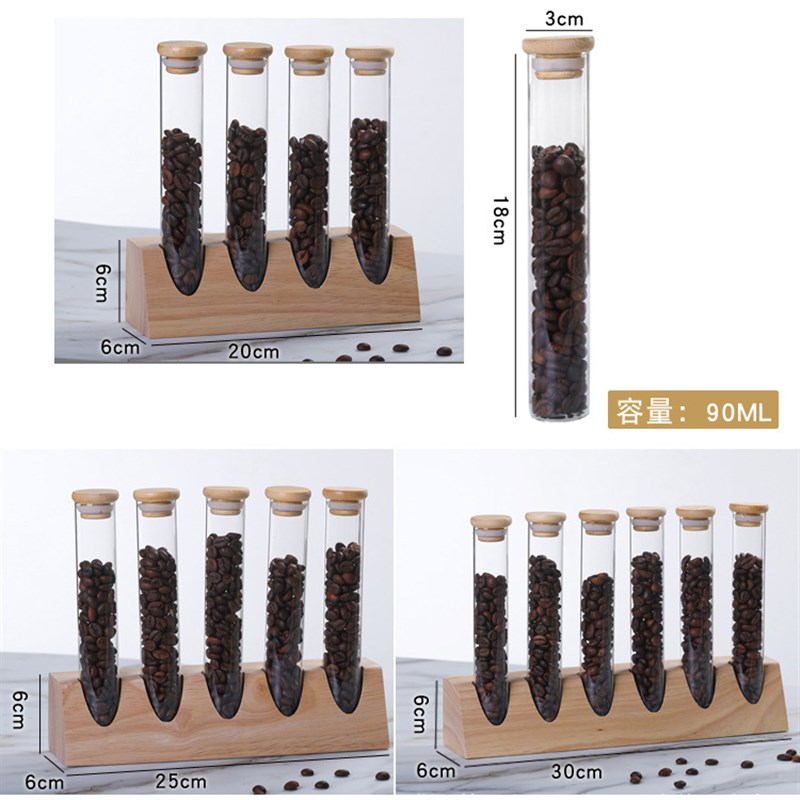 试管实木展示架玻璃储物罐v摆件创意收纳茶叶咖啡豆分类瓶木制底