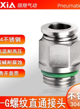 不锈钢PC-气动接头G带直通-6插螺纹外六角0密封圈8 -112快004接头