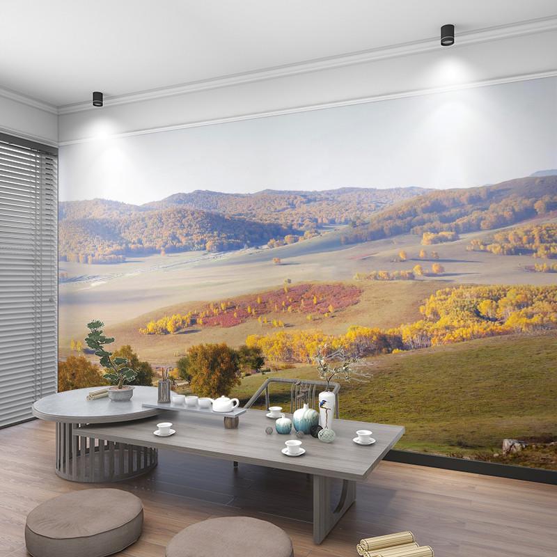 电视背景墙纸3D大k树林自然风景壁纸5d立体简约茶室酒店墙布8D壁