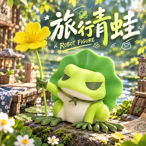 旅行青蛙举四叶草公仔手办可爱治愈系模型幸运桌搭潮玩收藏摆件