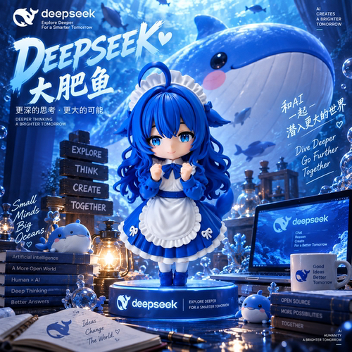 DeepSeek大肥鱼Q版模型手办3D打印机娘公仔萌系桌搭收藏潮玩摆件