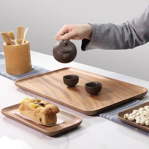 整木实木托 托盘 家用日式干泡茶盘 长方形咖啡托 托盘 原木质餐