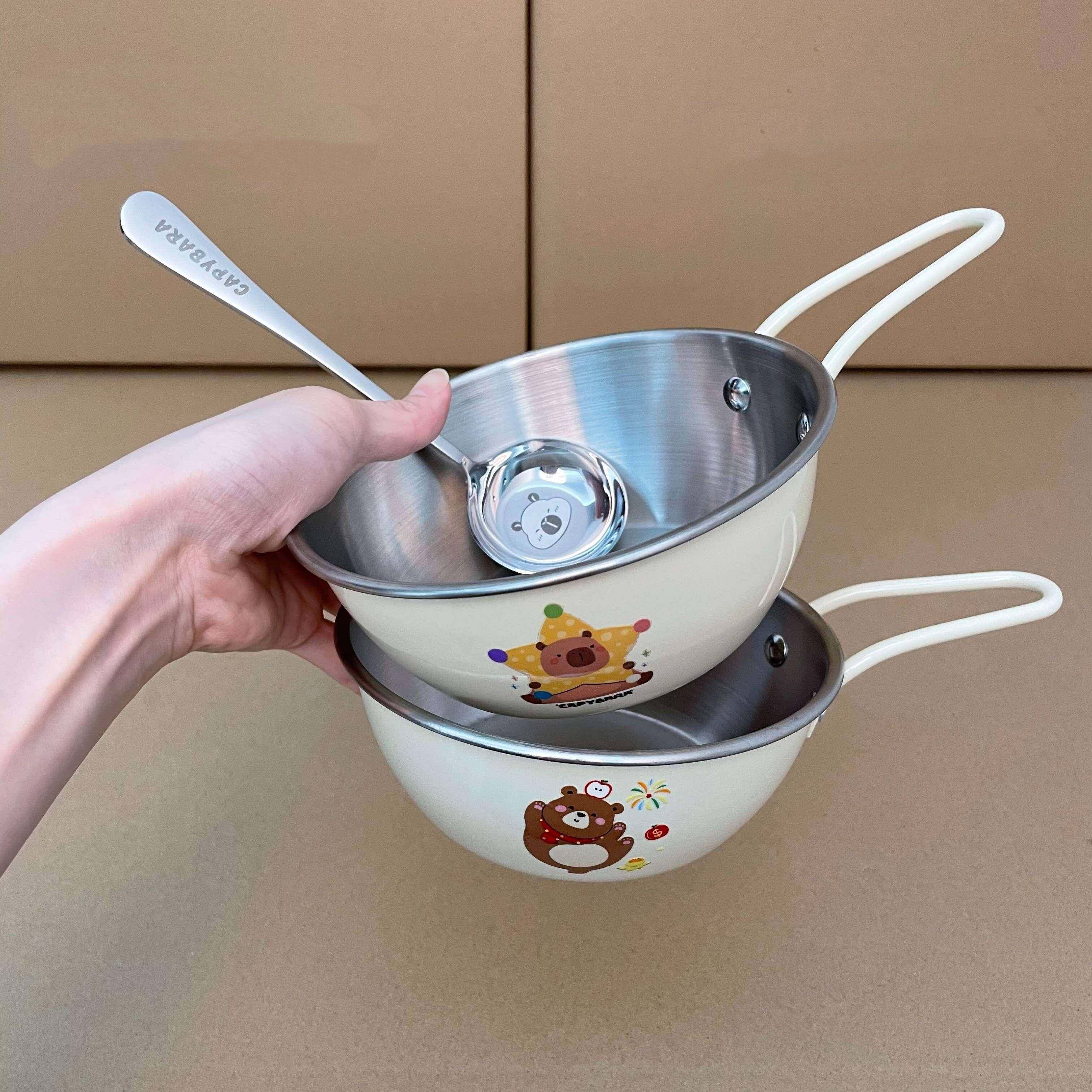 泡面碗加厚304不锈钢调料碗单手柄防烫米酒碗家用防摔辅食米饭碗