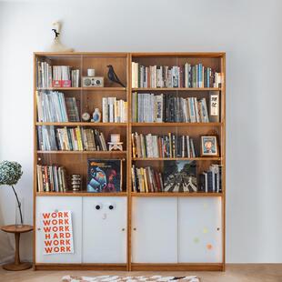 二黑木作 灵动书柜 北欧实木展示柜移门储物收纳绘本柜酒柜组合柜