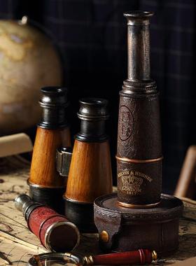 美式覆古怀旧创意装饰品客厅样板房酒柜橱窗隔板陈列摆件望远镜小