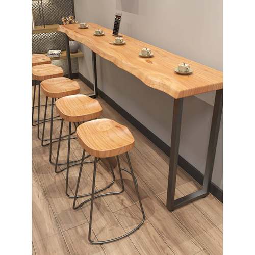 实木吧台高脚桌餐桌咖啡吧台桌家用桌子奶茶小吃店靠墙简约长条桌