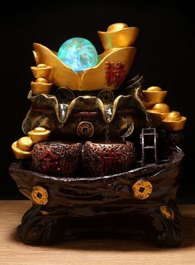 金盆满钵福禄一身元宝聚宝盆水轮家居流水摆件吉祥礼品