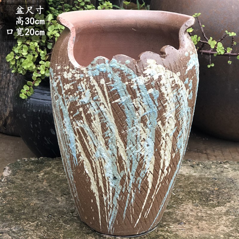 切口创意花盆花卉绿植盆悬崖紫乐多肉老庄盆透气紫砂陶罐法师高盆