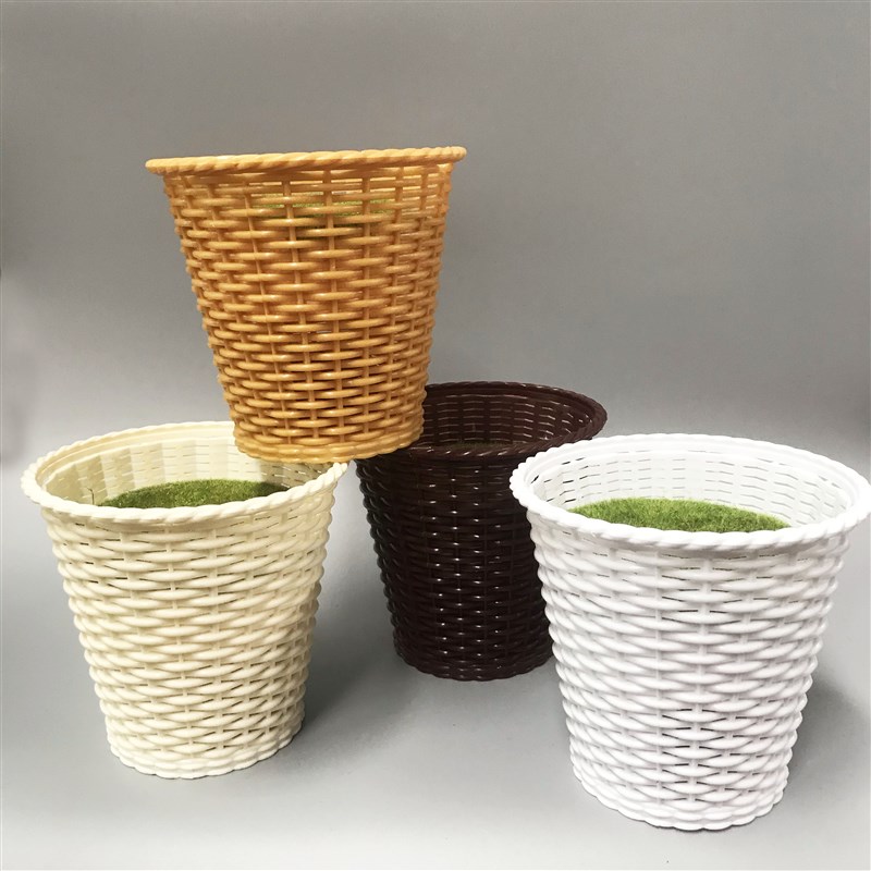 室内仿藤塑料桌面花盆带泡沫苔藓草假花花器田园插花手工花钩花盆