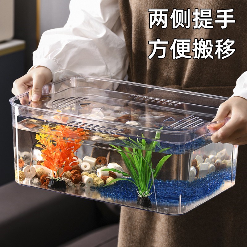 六角恐龙鱼缸高透明塑料一体成型乌龟螃蟹蝾螈带盖生态饲养箱