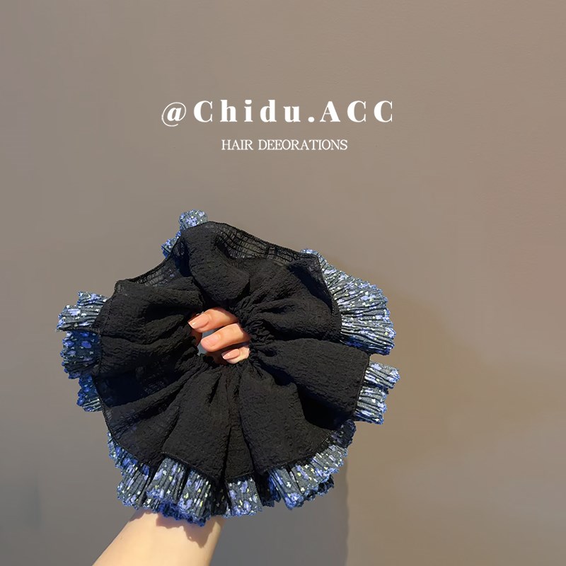 法式优雅黑色大肠发n圈简约温柔低马尾发绳气质花边头绳高弹力肠