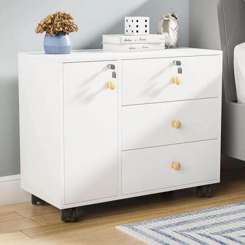 卧室床木质收纳柜简易家用带锁现代简约储物文件边柜床头柜置物架