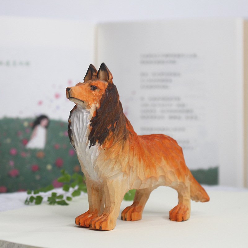 青木凡 木质牧羊犬仿真狗狗模型手工雕刻动物摆件居家饰品装饰
