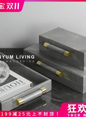 现代轻奢pu木i质皮革茶几台托盘样板房间桌面摆件收纳盘软装饰品