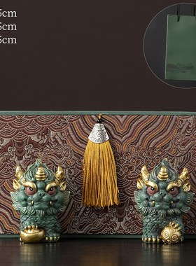 新中式国风青砂石麒麟摆件一w对家居桌面茶桌装饰品工艺品造景摆