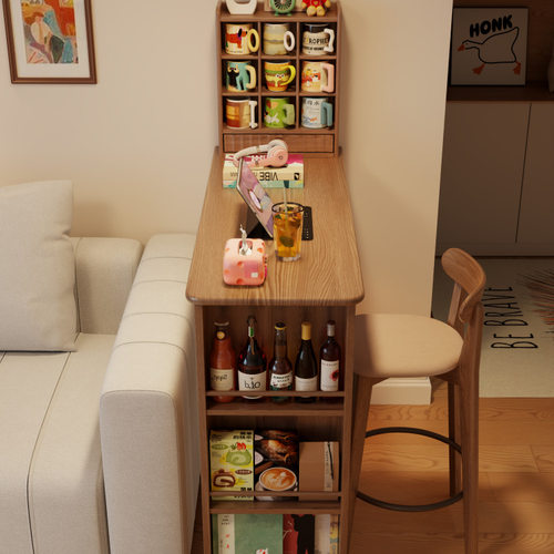 实木吧台桌阳台客厅隔断伸缩小户型高脚吧台边柜沙发吧台桌子