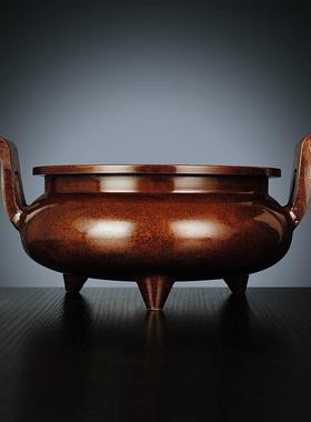 铜香炉摆件大明宣德炉家用寺庙佛堂祠堂祭祀用品香具官帽炉紫铜炉