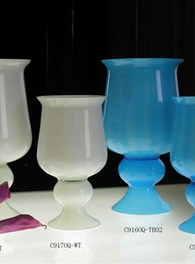 玻璃花瓶 套色j白色蓝色人工吹制欧式家居酒店餐厅客厅摆件花器