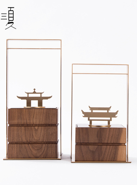 现代新中式胡桃j木提盒摆件样板间书房客厅玄关办公室酒店软装饰