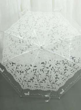 花朵直柄印花清新日雨伞浪漫伞创意白色伞透明拍照高X档长柄唯美