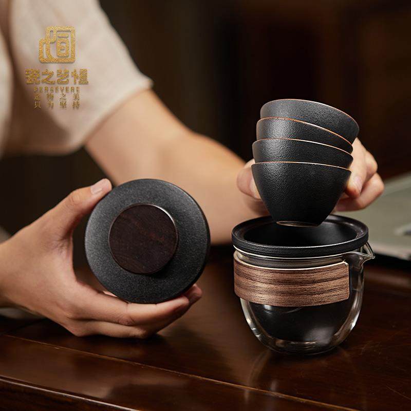 瓷之艺恒 玻璃快客杯一壶四杯 户外旅行茶具套装便携式户外泡茶壶,餐饮具,旅行茶具,淘宝优惠券,粉丝福利购,淘宝优惠卷