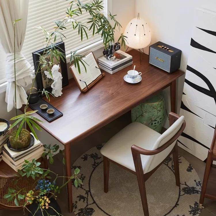 实木书桌子胡桃色中古风工作台卧室家用学习写字电脑办公复古长桌,住宅家具,书桌,淘宝优惠券,粉丝福利购,淘宝优惠卷