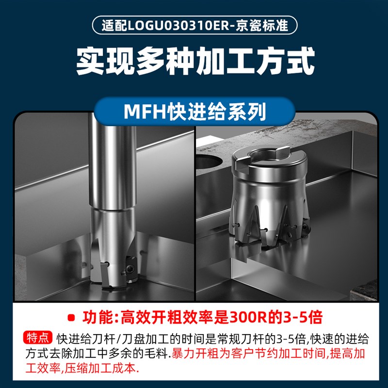 MFH03R快进给铣刀杆抗震刀杆双面四角刀片LOGU03开粗加工数控刀杆