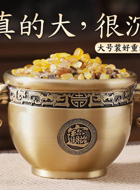 纯铜聚宝盆摆件客厅玄关黄铜米缸工艺品办公室铜笔筒铜缸开业礼品