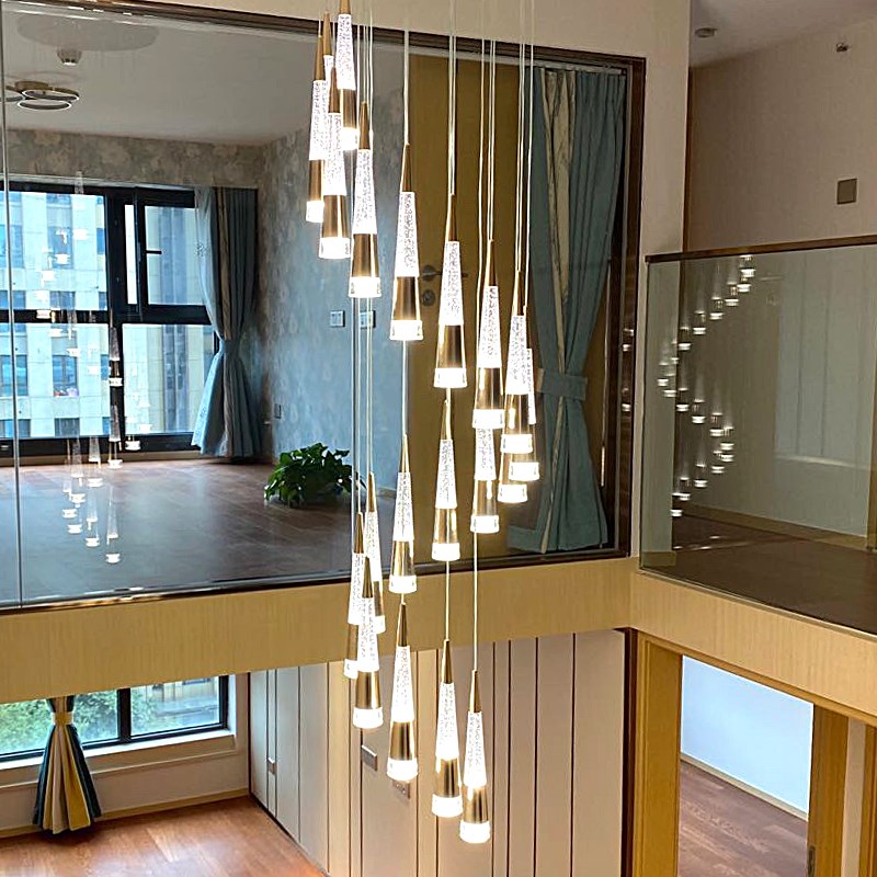 复式楼梯吊灯长吊灯水晶气泡轻奢挑空别墅客厅灯跃层loft公寓吊灯