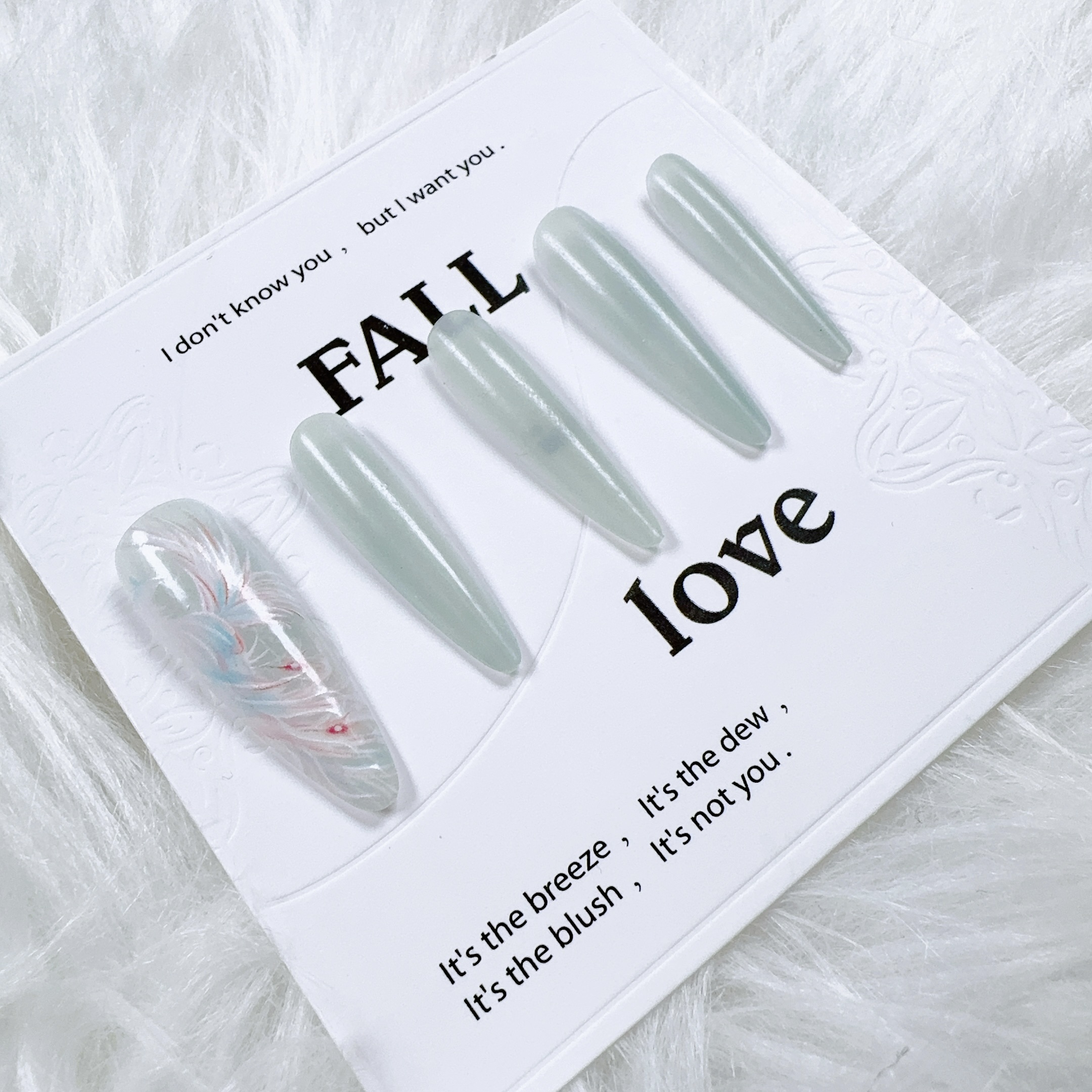 齐珑薄荷绿长款纯色穿戴甲