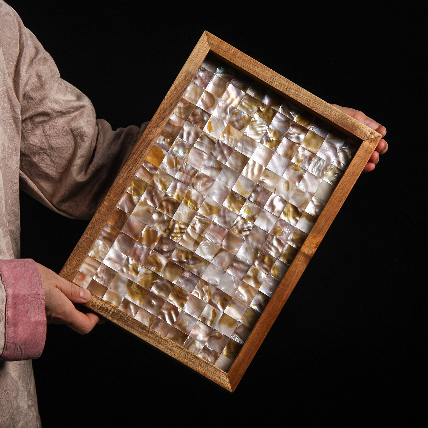 轻奢木质家用贝壳片收纳托盘头层牛皮实木香薰托盘长方形实木茶盘,家居饰品,香薰托盘,淘宝优惠券,粉丝福利购,淘宝优惠卷