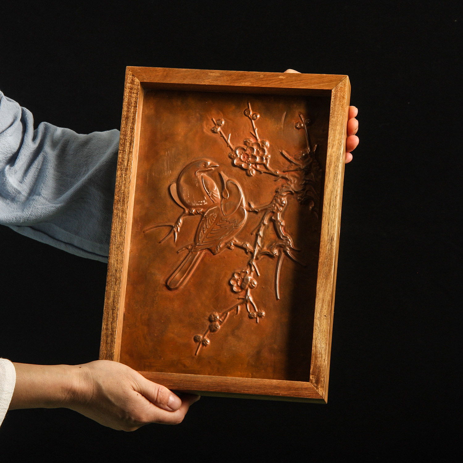 紫铜浮雕铜版画喜事登门玄关卧室香薰茶盘木盘家用实木收纳托盘,家居饰品,香薰托盘,淘宝优惠券,粉丝福利购,淘宝优惠卷