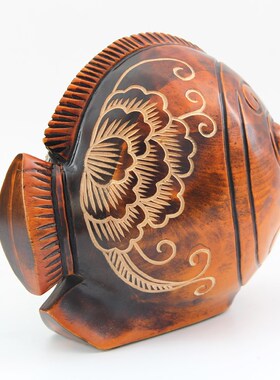 富贵鱼大号存钱罐木雕可爱储蓄罐创意招财吉祥摆件