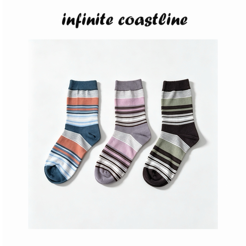 INFINITE COASTLINE/无垠海岸B8152彩条中腰袜3双装