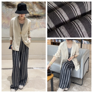 INFINITE COASTLINE/无垠海岸春晓2990【色织】 慵懒风竖条麻裤