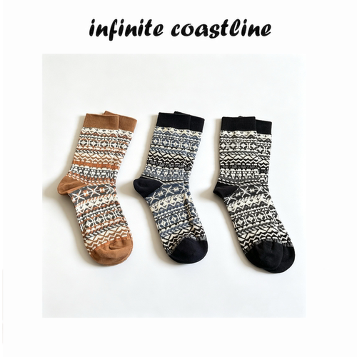 INFINITE COASTLINE/无垠海岸8146费尔岛双针四路墩墩袜 一盒3双