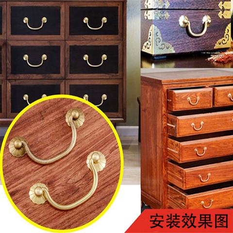 中式纯拉手抽黄铜老式屉箱家把手典古具樟木提手白铜柜门铜五金件