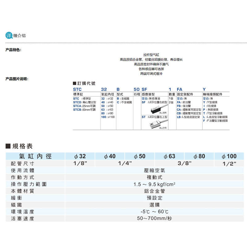台湾SHAKO新恭标准气缸STC32/40/50/63/80/100B50/B75/B500/B1000