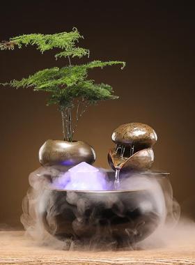 中小型流水生财摆件循环水喷泉景观装饰品客厅办公桌面陶瓷小鱼缸