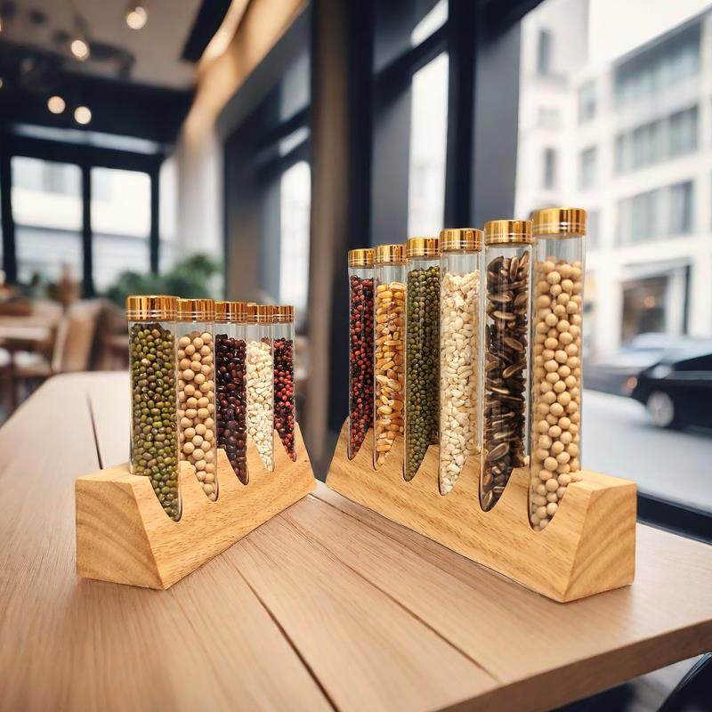 实木试管架咖啡豆茶叶储物罐厅奶茶店展示架创意摆件现代简约风格,厨房/烹饪用具,密封罐,淘宝优惠券,粉丝福利购,淘宝优惠卷